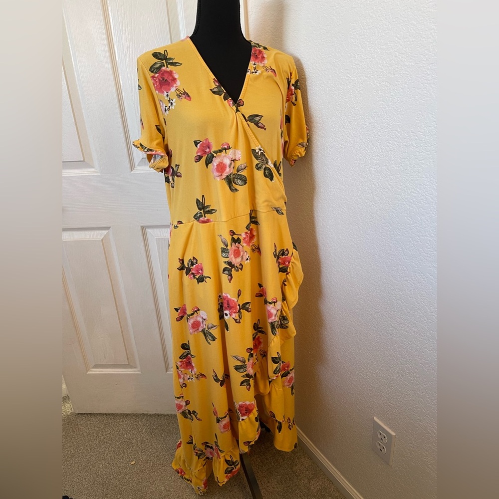 Yellow Faux Wrap Dress